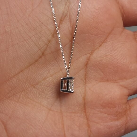 14Kt Gold 1 Ct Lab Grown Princess Cut Diamond Pendant Necklace - Picture 12 of 13